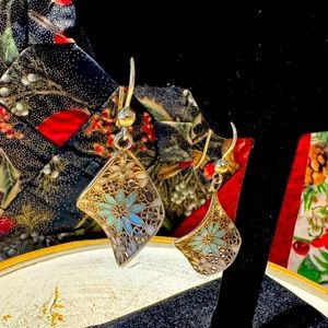 Sterling Silver Yellow Gold Plated Enamel Spiral Drop Earrings